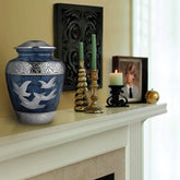Handcrafted Dark Blue With Dove Urn for Ashes- Handcrafted Cremation Urn, Large Burial Urns for Ashes Adult Male - Urns for Human Ashes Adult Female, Funeral Decorative Urns - Up to 200 LBS